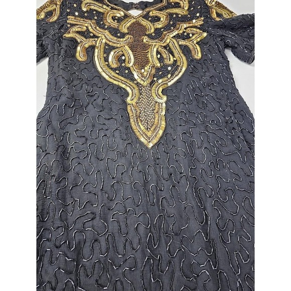 Mob WIFE Vintage 1980s Beaded Silk Cocktail/Evening Dress Sz XL - Picture 3 of 10